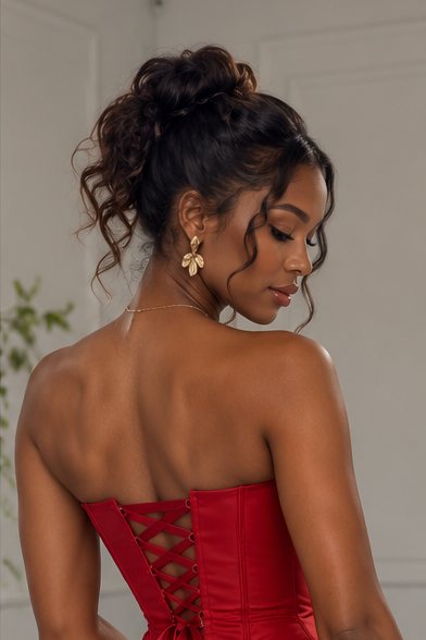 Bustier Cerise vu de dos : laçage et nœud de ruban assorti